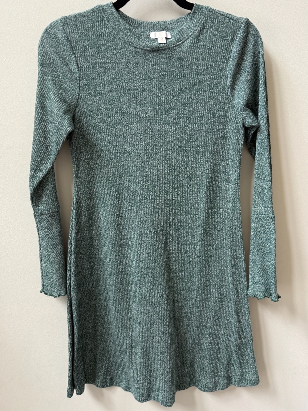 Green Marled Ribbed Knit Swing Dress Size Medium